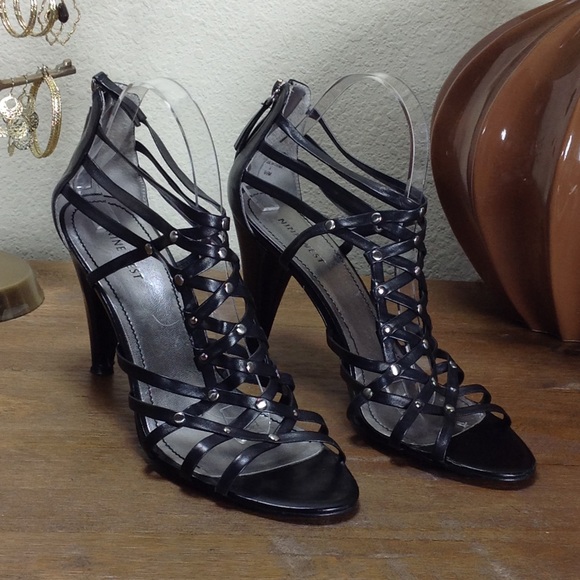 Nine West Shoes - Nine West Black Leather Cage Stiletto Sandal
